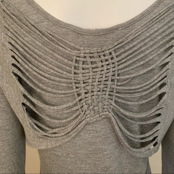 REISS Jersey Knit Shredded Back Grey Dress - Picture 3 of 11